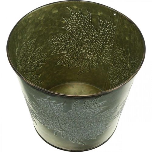 Itens Balde decorativo com decoração de folhas, pote de outono, decoração de metal verde Ø17cm Alt.14,5cm