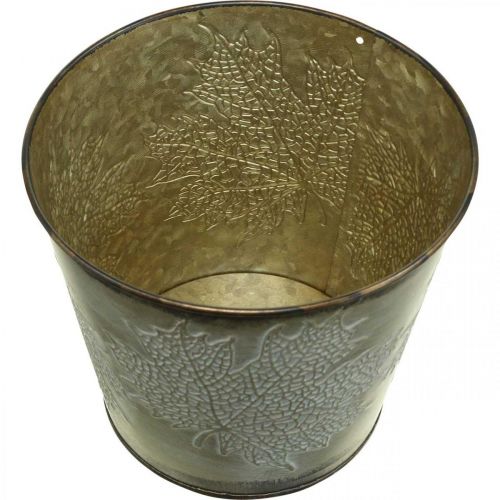 Itens Vaso de outono, floreira com folhas, decoração em metal dourado Ø16,5cm Alt.14,5cm