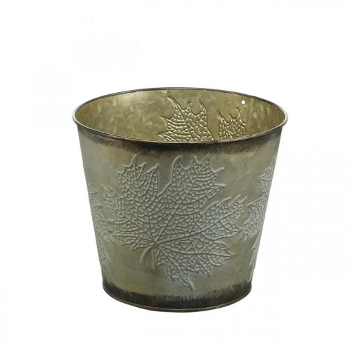Itens Balde para plantas com decoração de folhas, vaso de metal, outono dourado Ø18cm Alt.17cm