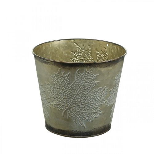 Floristik24 Balde para plantas com decoração de folhas, vaso de metal, outono dourado Ø18cm Alt.17cm