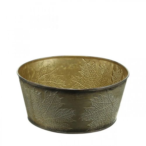 Floristik24 Tigela de outono, vaso de metal com decoração de folhas, vaso dourado Ø25cm Alt.10cm