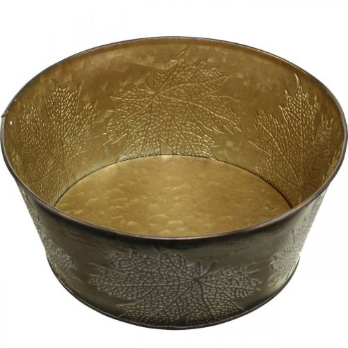 Floristik24 Tigela de outono, vaso de metal com decoração de folhas, vaso dourado Ø25cm Alt.10cm