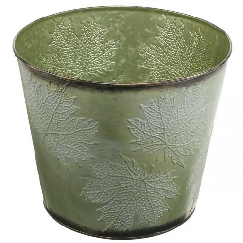Floristik24 Vaso, vaso de metal com folhas de bordo, decoração de outono verde Ø25,5cm Alt.22cm