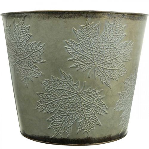 Itens Vaso para plantas, decoração de outono, vaso de metal com folhas douradas Ø25,5cm Alt.22cm