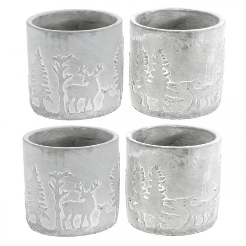 Vasos para plantas com motivo florestal, decoração do Advento, floreira para o Natal, decoração de concreto Ø10,5cm Alt.11cm 4 unidades