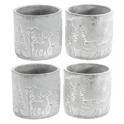 Floristik24 Vasos para plantas com motivo florestal, decoração do Advento, floreira para o Natal, decoração de concreto Ø10,5cm Alt.11cm 4 unidades