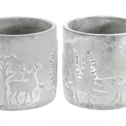 Floristik24 Vasos para plantas com motivo florestal, decoração do Advento, floreira para o Natal, decoração de concreto Ø10,5cm Alt.11cm 4 unidades
