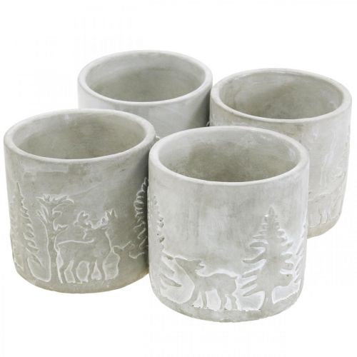 Floristik24 Vasos para plantas com motivo florestal, decoração do Advento, floreira para o Natal, decoração de concreto Ø10,5cm Alt.11cm 4 unidades