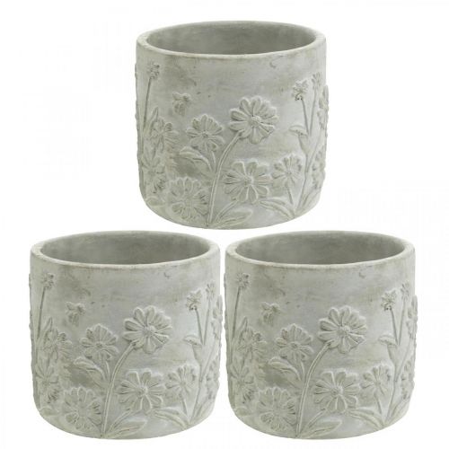 Floristik24 Plantador de concreto com plantador de padrão de flores Ø12.5cm H11cm 3pcs