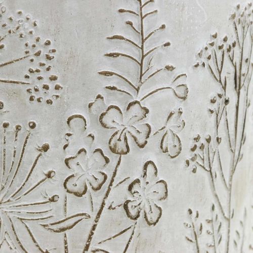 Itens Vaso de flores de concreto branco com flores em relevo vintage Ø16cm