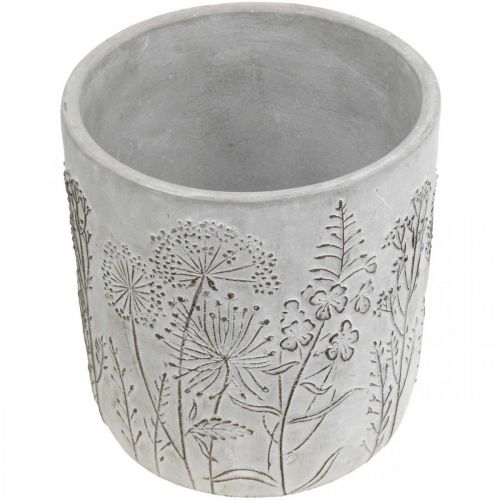 Itens Vaso de flores de concreto branco com flores em relevo vintage Ø16cm