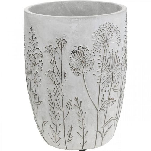 Itens Jarra Concreto Branco Flor vaso com flores em relevo vintage Ø18cm