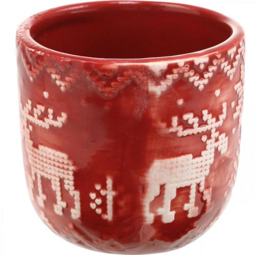 Itens Decoração em cerâmica com renas, decoração do Advento, floreira com padrão norueguês vermelho / branco Ø7,5cm Alt.7cm 6 unidades