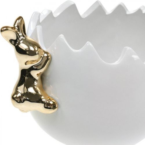 Floristik24 Tigela de páscoa tigela decorativa de cerâmica clara de ovo coelho dourado 2 peças