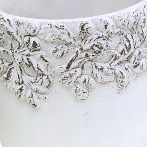 Floristik24 Vaso de cerâmica, vaso de flores com decoração em carvalho, vaso para plantas verde / branco / cinza Ø13cm A11,5cm conjunto de 3