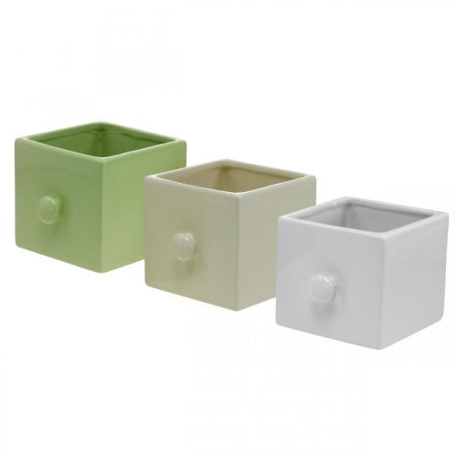 Floristik24 Plantador de cerâmica, gaveta para plantio, quadrado, 12×10,5×9,5cm 3pcs