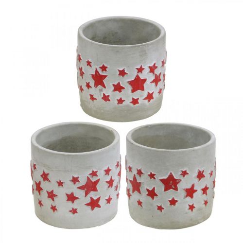 Floristik24 Padrão de estrela de decoração de cerâmica, plantador, aparência de concreto, decoração do Advento Ø10,5 cm H9,5 cm 3 unidades