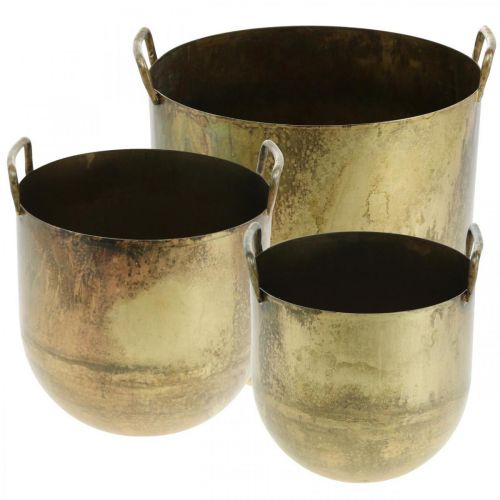 Floristik24 Vaso de flores de aspecto antigo com alças de metal H17 / 19,5 / 26cm, conjunto de 3