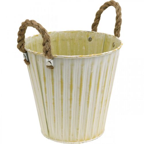 Itens Pote de metal, decoração de primavera, floreira com alças Amarelo Shabby Chic Ø18cm A17,5cm