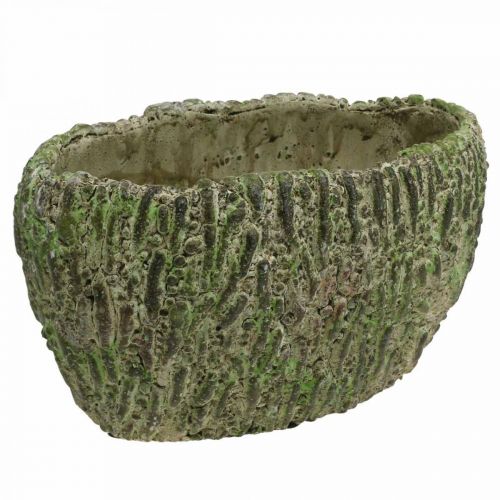 Floristik24 Plantador de concreto oval antigo look verde, marrom 24×14×13cm