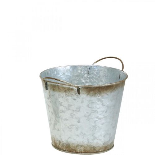 Itens Vaso decorativo com asas, balde para plantas, recipiente em metal prateado, pátina Ø17cm A16,5cm