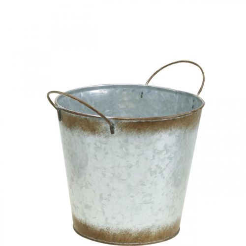 Itens Floreira em metal, floreira, vaso com asas prateadas, pátina Ø18cm A20cm