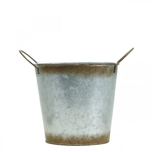 Itens Floreira em metal, floreira, vaso com asas prateadas, pátina Ø18cm A20cm