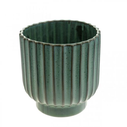 Floristik24 Vaso de cerâmica, decoração de flores, plantador ondulado verde, marrom Ø15,5cm Alt.16,5cm