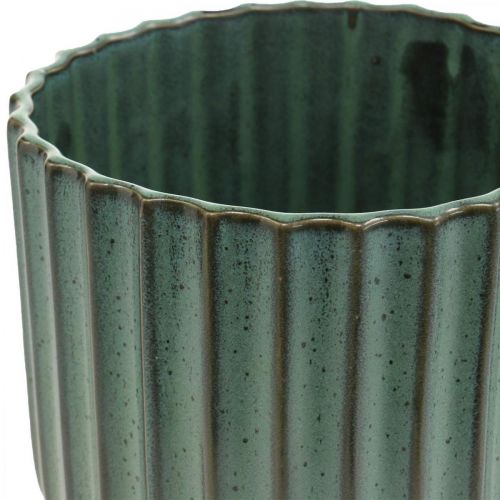 Floristik24 Vaso de cerâmica, decoração de flores, plantador ondulado verde, marrom Ø15,5cm Alt.16,5cm