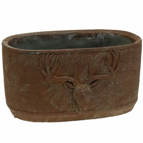 Floristik24 Vaso de plantas com pátina de ferrugem com cabeça de veado 24cm x 14cm Alt.13cm