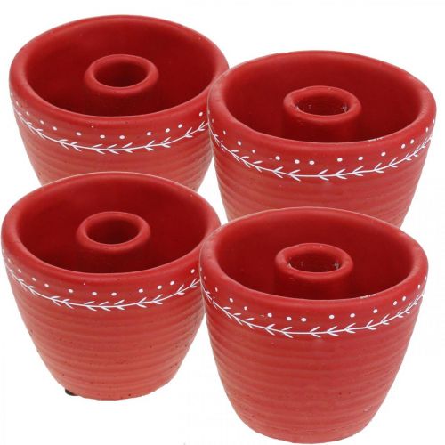 Floristik24 Cachepô vermelho com castiçal Pote decorativo de concreto Ø10cm A8cm 4 unidades