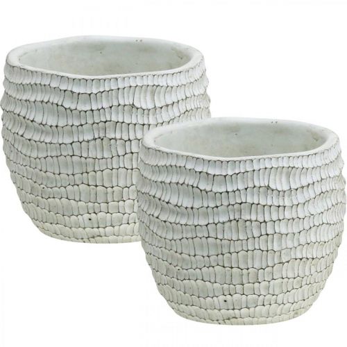 Floristik24 Plantador de concreto branco vintage vaso de flores favo de mel H13cm Ø12.5cm 2pcs