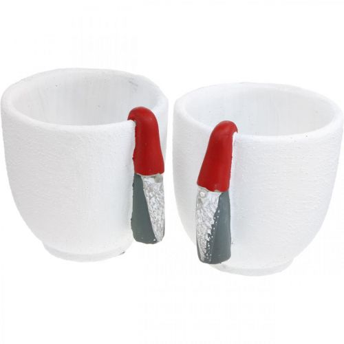 Floristik24 Pote de Natal com gnomo, decoração do advento, vaso de concreto branco, vermelho Ø8cm A12,5cm 2 unidades