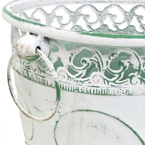 Itens Banheira de lata com relevo, floreira com asas branco, verde shabby chic H22/19,5/17,5cm Ø25,5/20,5/15,5cm conjunto de 3