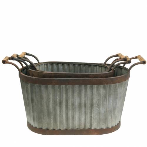 Floristik24 Plantador com alças de metal oval 45/50/60cm conjunto de 3