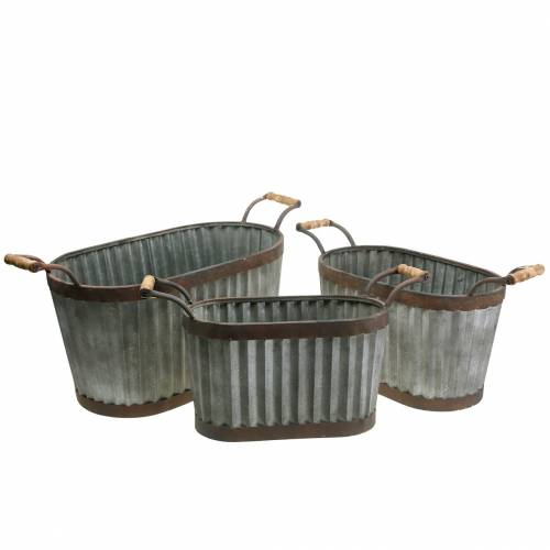 Floristik24 Plantador com alças de metal oval 45/50/60cm conjunto de 3