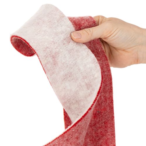 Dobradiça de vaso bicolor feita de 100% lã, com fita decorativa de feltro nas cores branca e vermelha, 7,5 cm de largura e 5 m de comprimento. | Floristik24.pt