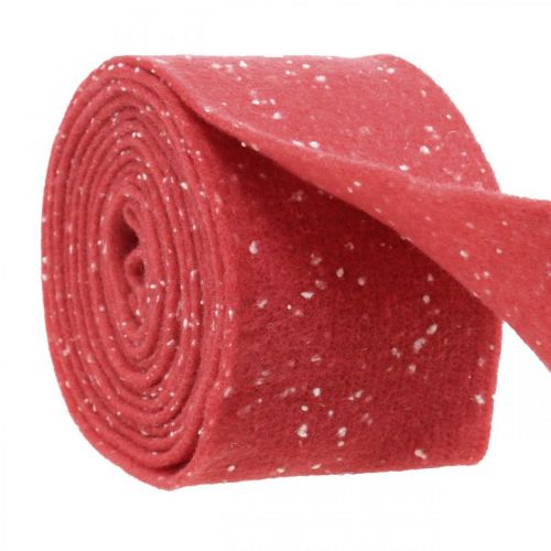 Floristik24 Fita de feltro vermelha com bolinhas, fita deco, fita adesiva, feltro de lã vermelho claro, branco 15cm 5m