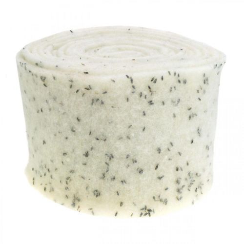 Floristik24 Fita de feltro com flores de lavanda, fita deco, fita de pote, feltro de lã creme branco 15cm 5m