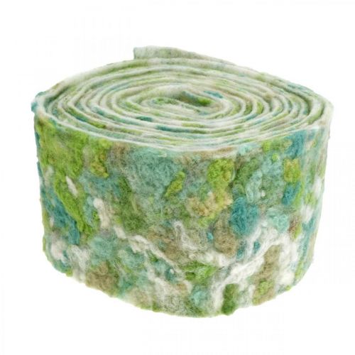 Floristik24 Fita de pote, decoração de primavera, fita de feltro verde, azul, branco manchado 15cm 5m