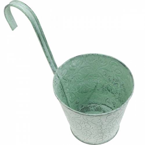 Floristik24 Vaso de flores para pendurar vaso de plantas com aspecto vintage verde branco lavado Ø11,5cm