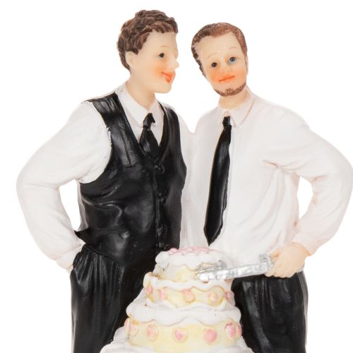 Topo de bolo representando um casal masculino com um bolo, 16,5 cm | Floristik24.pt