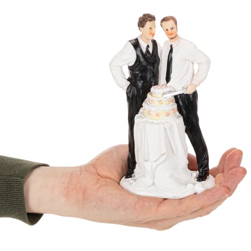 Topo de bolo representando um casal masculino com um bolo, 16,5 cm | Floristik24.pt