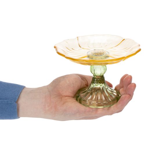 Itens Prato decorativo de vidro com pé, com desenho floral, ideal para apresentações festivas, 15 cm