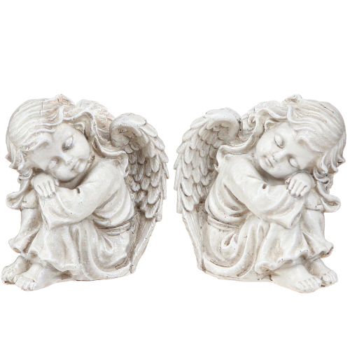Floristik24 Figura decorativa de anjo de luto sentado creme 6,5×5×7,5cm 2 peças