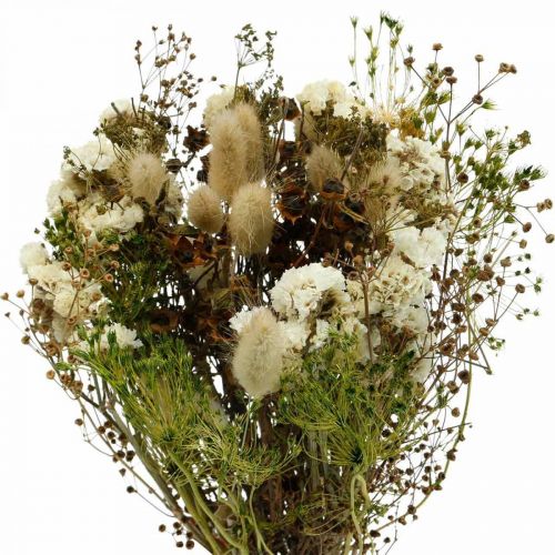 Buquê de flores secas com gramíneas brancas, verdes, marrons 125g flores secas