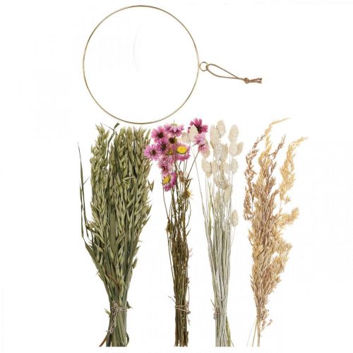 Floristik24 Anel de flores secas anel rosa flores secas laço caixa DIY Ø20cm