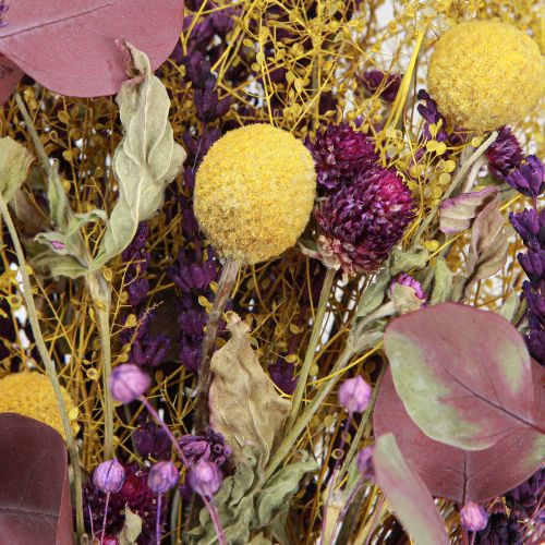 Itens Buquê seco amarelo roxo verde craspedia eucalipto 53cm 150g