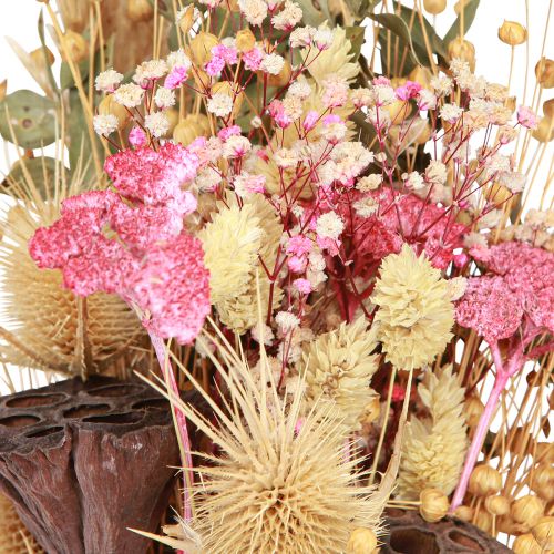 Floristik24 Buquê seco lótus linho cardo creme rosa 50cm 100g