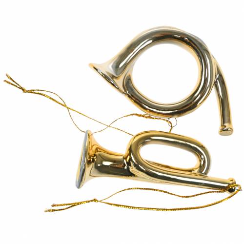 Floristik24 Decorações para árvores de Natal trompete e chifre para pendurar ouro 9,5 cm 2 unidades